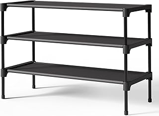 Kitsure 3-Tier Non-Woven Shoe Rack - Black