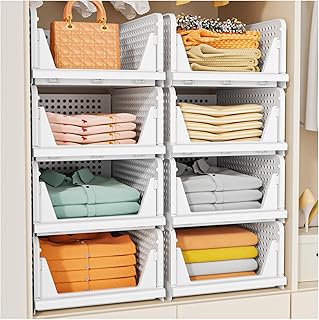 SNSLXH 5 Pack Stackable Closet Storage Basket - White